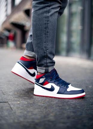 Nike air jordan 1 retro mid blue red white чоловічі кросівки найк аїр джордан