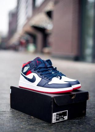 Nike air jordan 1 retro mid blue red white мужские кроссовки найк аир джордан9 фото