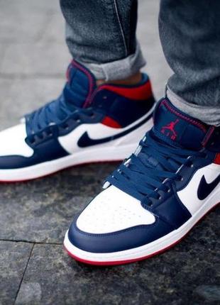 Nike air jordan 1 retro mid blue red white мужские кроссовки найк аир джордан6 фото