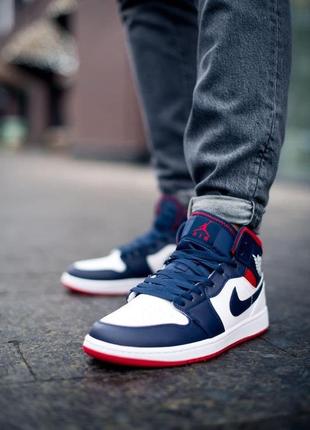 Nike air jordan 1 retro mid blue red white мужские кроссовки найк аир джордан5 фото