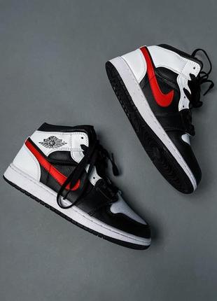 Nike air jordan 1 mid black chile red white женские кроссовки найк аир джордан6 фото