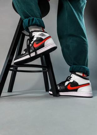 Nike air jordan 1 mid black chile red white мужские кроссовки найк аир джордан6 фото