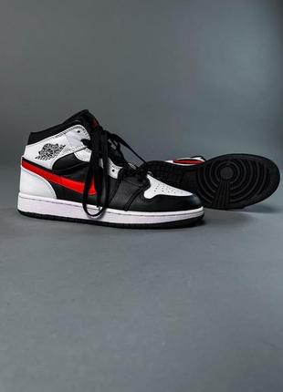 Nike air jordan 1 mid black chile red white мужские кроссовки найк аир джордан5 фото