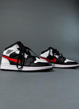 Nike air jordan 1 mid black chile red white мужские кроссовки найк аир джордан3 фото