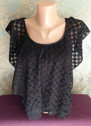 Красивая черная женская кружевная блуза блузка блузочка р.44/46 футболка1 фото