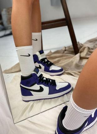 Nike air jordan 1 retro high violet white black 1 женские синие кроссовки/  найк аир джордан