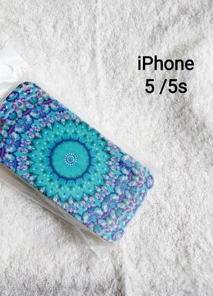 Силиконовый чехол на iphone 5 / 5s айфон инди мандала mandala бирюзовый голубой