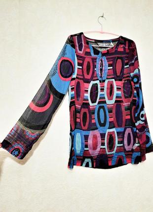 Desigual трендова блуза жіноча кольорова бордова-чорна-фіолетова-синя-зелена на літо