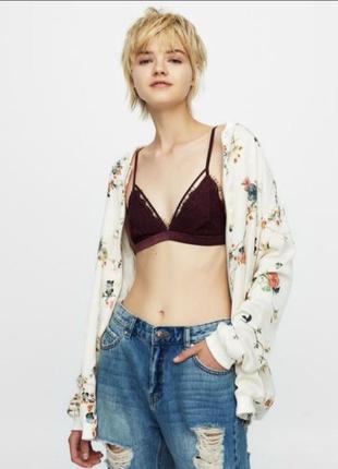 Бордовый кружевной бралетт бюст лифчик без косточек pull&bear3 фото