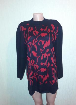 Кофта свитер ara винтаж в составе шерсть большой размер чёрная с красным рисунком