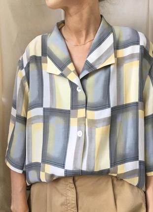 Вінтажна блуза, вінтажна сорочка геометричний принт, блуза з комірцем