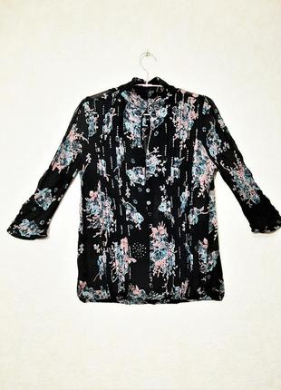 River island британська шифонова блуза чорна кольорова застібка ґудзики блузон на дівчину / жіноча