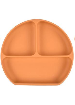 Тарелка силиконовая секционная на присоске и приборы с деревянной ручкой оранжевая tsk3-y25