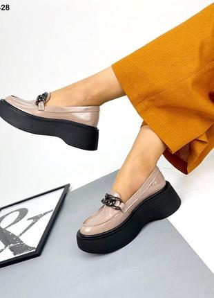 Шкіряні лакові туфлі з ланцюгом з натуральної шкіри шкіряні туфлі натуральна шкіра