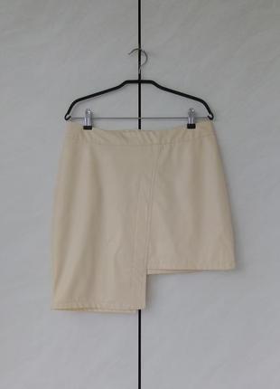 Кожаная асимметричная мини юбка nude нюд телесная1 фото