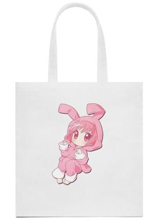 Шоппер / эко-сумка - kawaii bunny girl (белый)1 фото