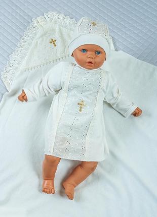 Набір для хрещення немовляти "ангел" молочний, 68-74 р. (футер, кулір)1 фото