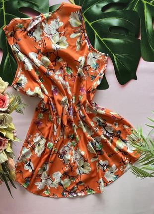 🥭разноцветное платье в цветах/оранжевое платье в орхидеях/коралловое свободное летнее платье🥭5 фото
