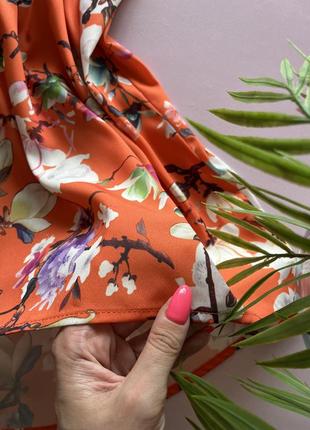 🥭разноцветное платье в цветах/оранжевое платье в орхидеях/коралловое свободное летнее платье🥭3 фото