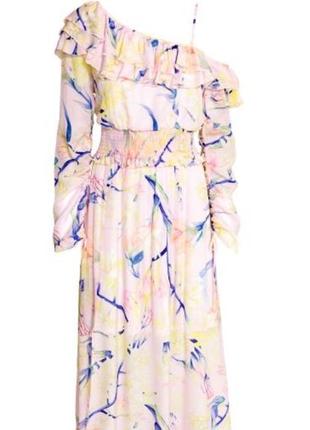 Воздушное актуальное платье с рюшами воланами, розовое из вискозы2 фото