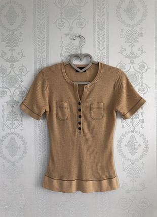 Бежева трикотажна футболка від преміум бренду abercrombie&fitch