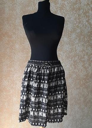Спідниця вільна свободная висока посадка бермуди тренд талія літо принт геометрія бохо принт юбка бавовна віскоза