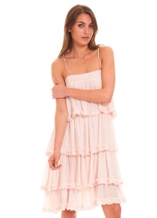 Кокетлива шовкове плаття сарафан, натуральний шовк, колір пудри волани вишивка