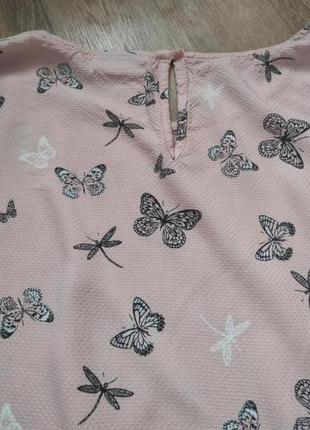 Ніжна віскозна блуза блузка з короткими рукавами і оборками принт метелики, бабки7 фото