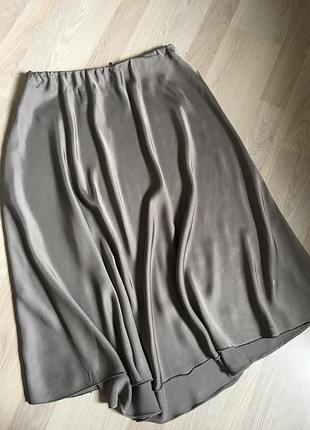 Юбка атласная длинная серая з хакки - l,xl2 фото
