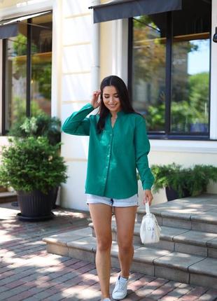 Сорочка льон зелена