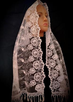 Шарф гіпюровий ажурний з мереживом палантін хустка платок прозрачный1 фото