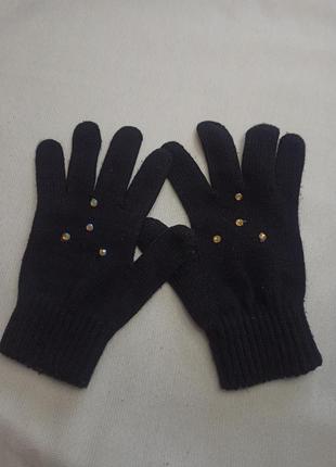 Черные трикотажные перчатки. женские перчатки. рукавички женские1 фото