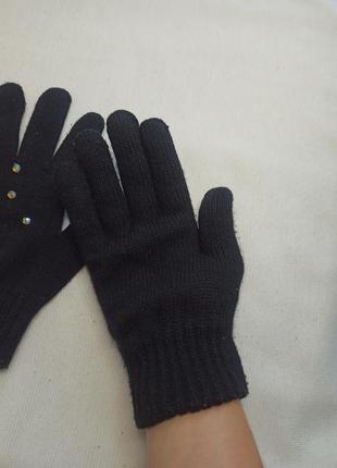 Черные трикотажные перчатки. женские перчатки. рукавички женские3 фото