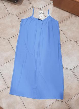 Zara сарафан синий в тонкий рубчик1 фото
