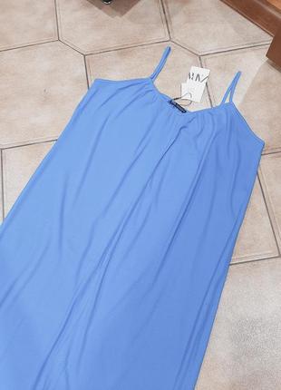 Zara сарафан в синій тонкий рубчик2 фото
