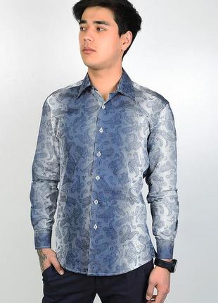 Рубашка мужская кэжуал сорочка синяя1 фото