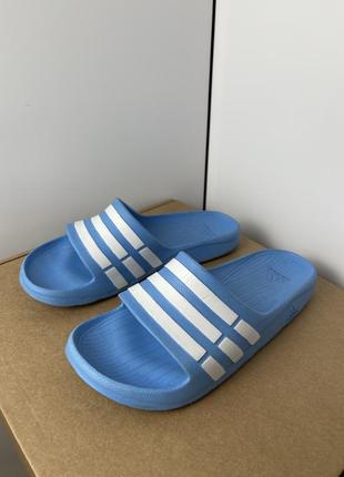 Тапки adidas блакитні тапочки з смужками адідас 37-38
