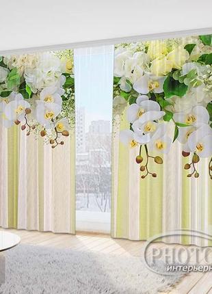 Фото штори в зал "ламбрекени з білих орхідей 2" - будь-який розмір. читаємо опис!
