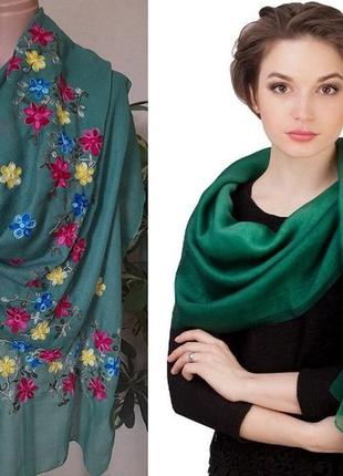 Палантин, шарф, парэо цветная машинная вышивка качество