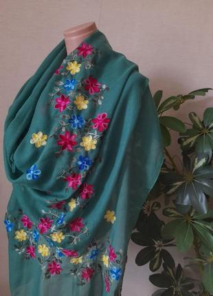 Палантин, шарф, парэо цветная машинная вышивка качество