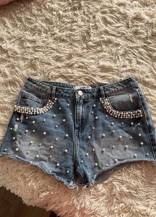 Шорти 🩳 джинсові літні з перлами класні стильні жіночі красиві орі
