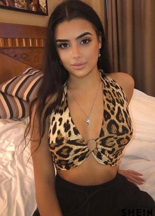 Топ топік топік укорочений через шию шию короткий зав'язки зав'язки принт прінт леопард леопардовий відкритий відкритий ліф ліф бюстьє бюстьє кроп