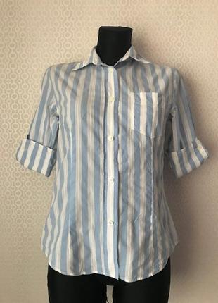 Стильна сорочка в біло-блакитну смужку від преміум бренду bogner, розмір 36, укр 42-44