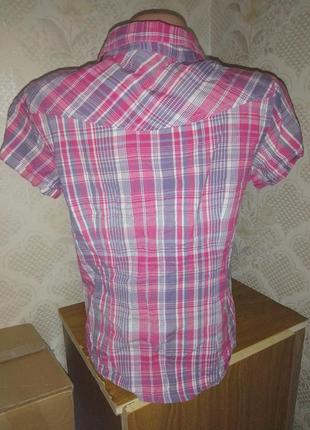 Летняя рубашка с коротким рукавом клетка полоска5 фото