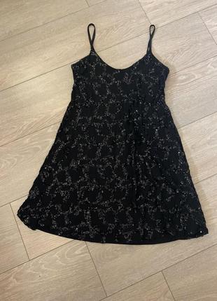 Мини платье чёрное блестящее пайетки 7