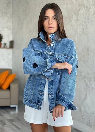 Джинсовая куртка пиджак с сердечками ❤️