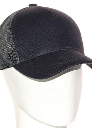 Черная однотонная мужская женская кепка тракер с сеткой5 фото
