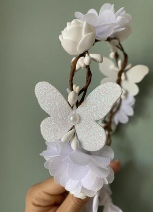 Віночок веночек білий з метеликами бабочками белый3 фото