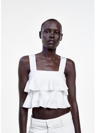 Трикотажний топ з оборками зара віскоза розмір xs-s