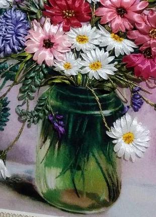Картина з вишивкою стрічками "польові квіти"3 фото